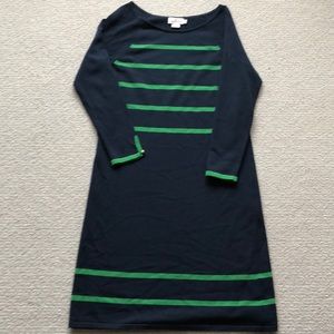 Vineyard Vines Navy Blue Long Sleeve Dress with Green Stripes